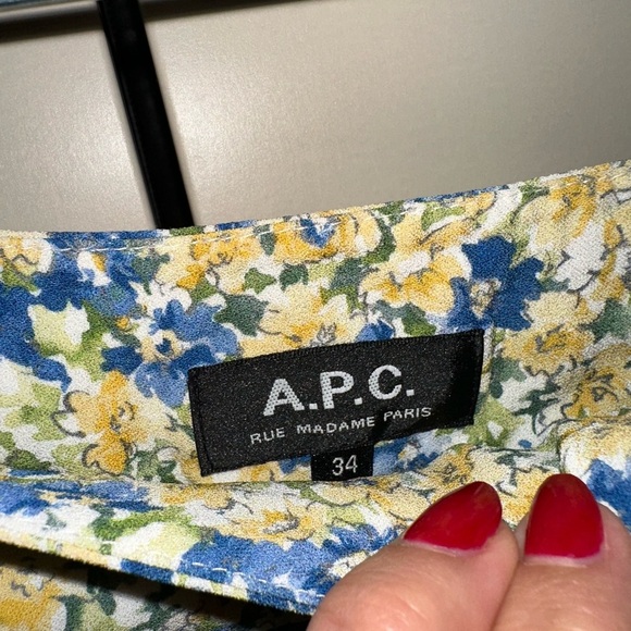 A.P.C. Christa floral A-Line crêpe de chine Blue & Yellow skirt Size 34FR - US2 - Picture 5 of 8
